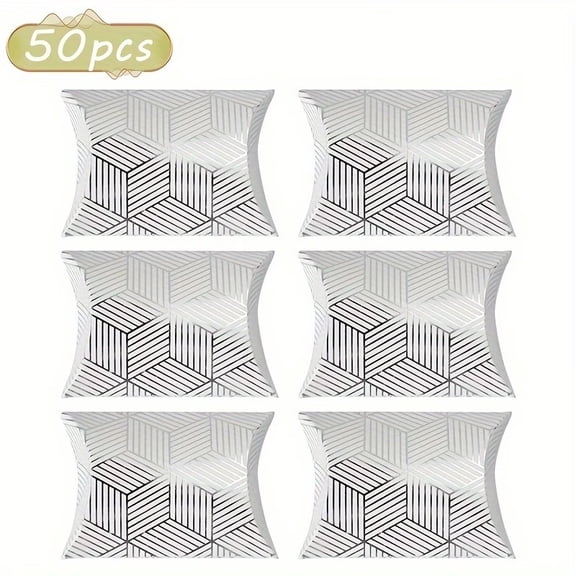 50 Gold Foil Pillow-Shaped Gift Boxes for Weddings Birthdays Corporate Events - 4 Stylish Designs Premium Paper Elegant Gift Packaging