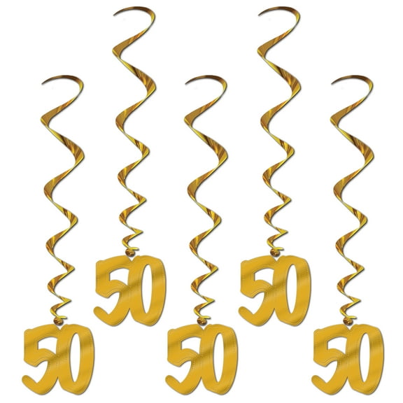 50th Anniversary Gold Metallic Whirls, 3', (10/Pkg)