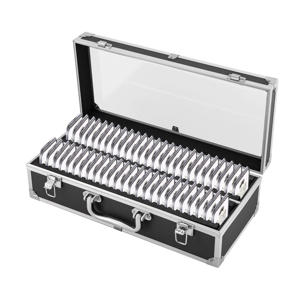 50 Graded Coin Slab Case, Aluminum Coins Storage Box with Lock, Silver Dollar Holder for Collectors