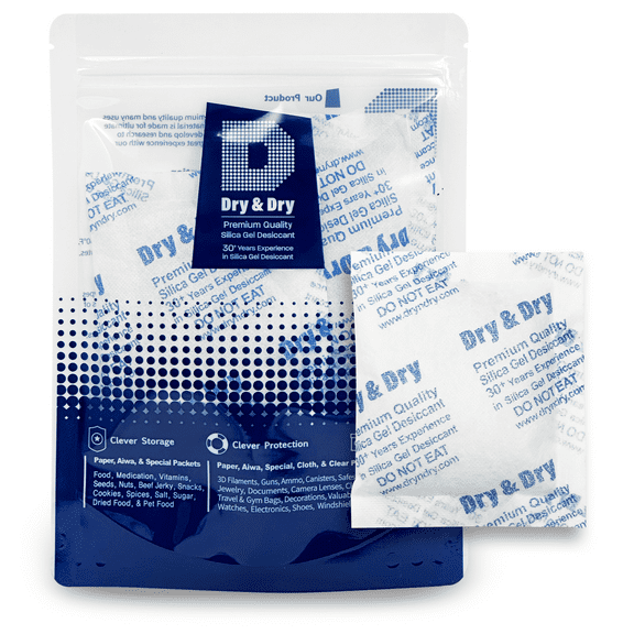 50 Gram [10 Packs] "Dry & Dry" Premium Silica Gel Packets Desiccant Dehumidifiers - Rechargeable Fabric