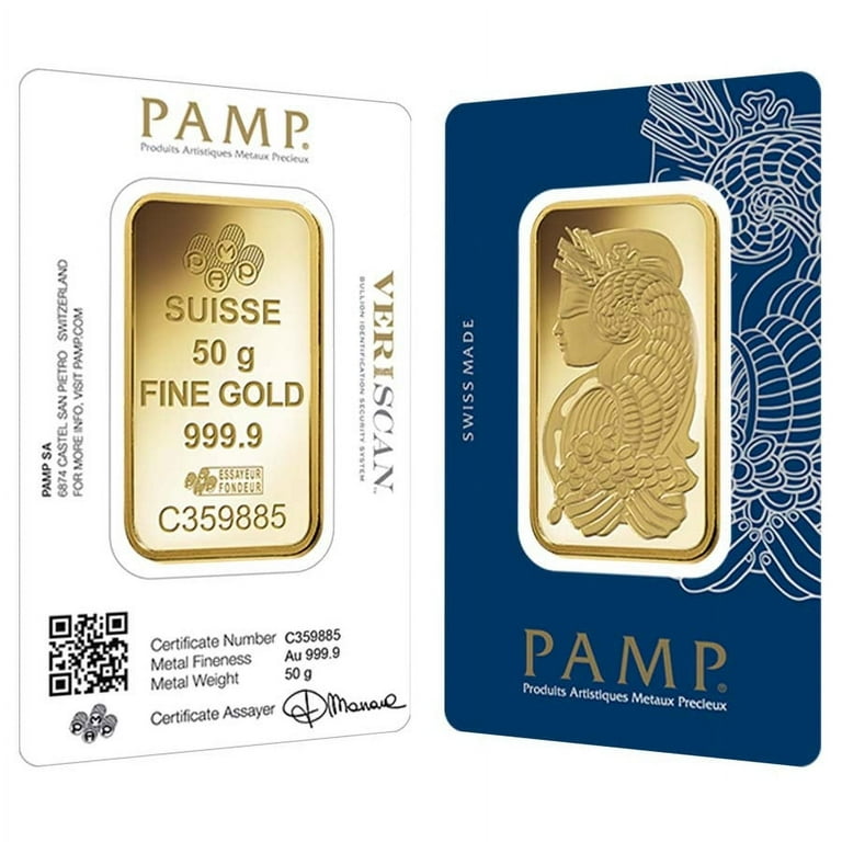 PAMP Suisse 50g Gold Bar, Lady Fortuna Veriscan, .9999 Fine (In