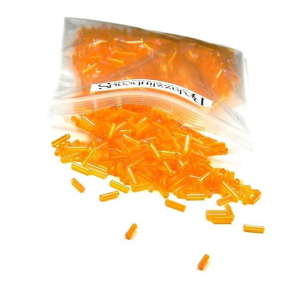 50 Grams of 1200 Bedazzlinbeads Economical 1/4 inch Long 6mm Glass Bugle Tube Seed Beads (Rainbow Orange)