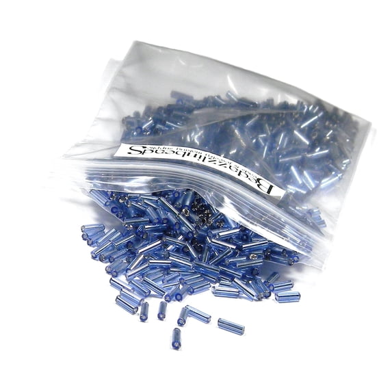 50 Grams of 1200 Bedazzlinbeads Economical 1/4 inch Long 6mm Glass Bugle Tube Seed Beads (Silver Lined Grey Blue)