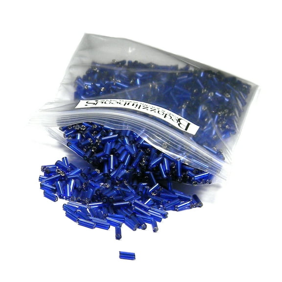 50 Grams of 1200 Bedazzlinbeads Economical 1/4 inch Long 6mm Glass Bugle Tube Seed Beads (Silver Lined Navy Blue)