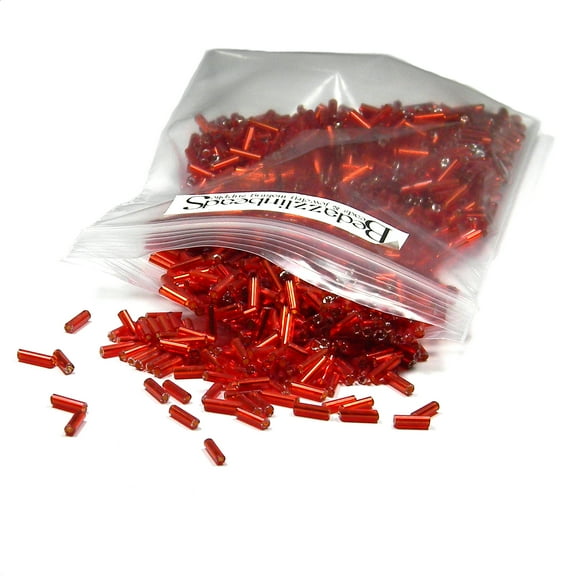 50 Grams of 1200 Bedazzlinbeads Economical 1/4 inch Long 6mm Glass Bugle Tube Seed Beads (Silver Lined Ruby Red)