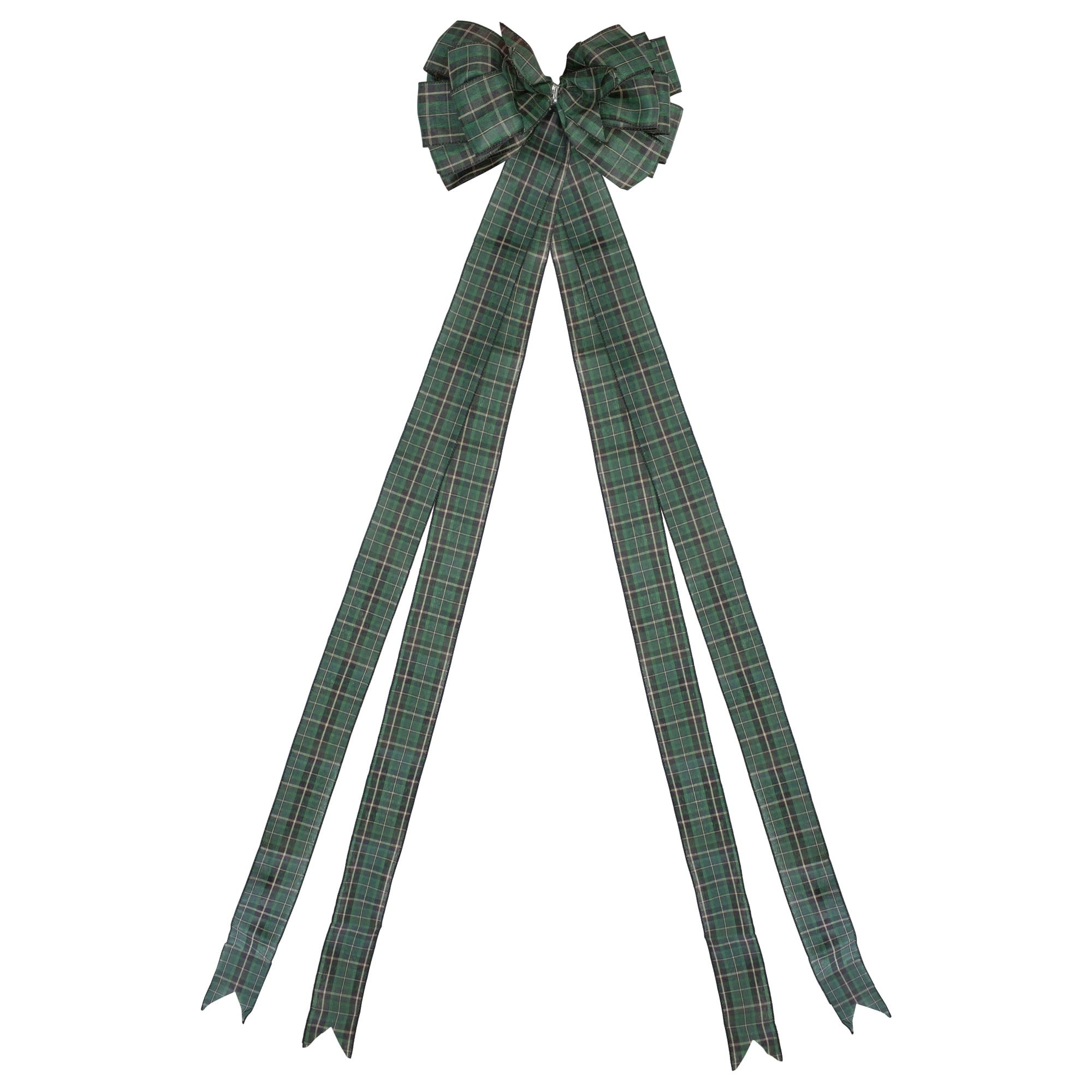 Northlight 50" Green and Black Plaid 16 Loop Christmas Bow Decoration