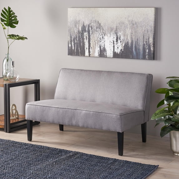 50" Grey Upholstered Loveseat Sofa, Modern Linen Fabric 2-Seater Couch with Solid Wood Frame for Living Room, Elegant Small Sofa, Comfortable Seating