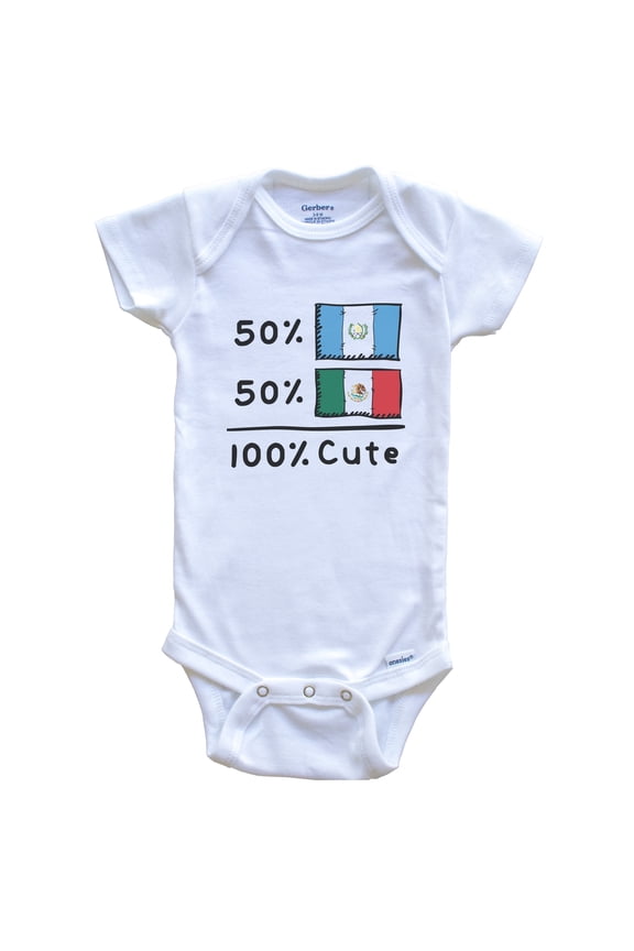 50% Guatemalan Plus 50% Mexican Equals 100% Cute Guatemala Mexico Flags Baby Bodysuit, 0-3 months white