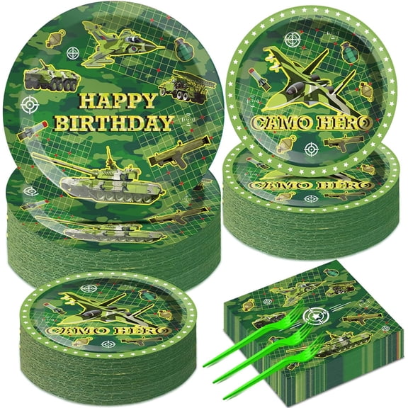50 Guests Army Birthday Party Decorations Camo Birthday Party Supplies Army Party Plates and Napkins Military Soldier Camouflage Party Decorations Favors for Birthday Baby Shower 200 PCS