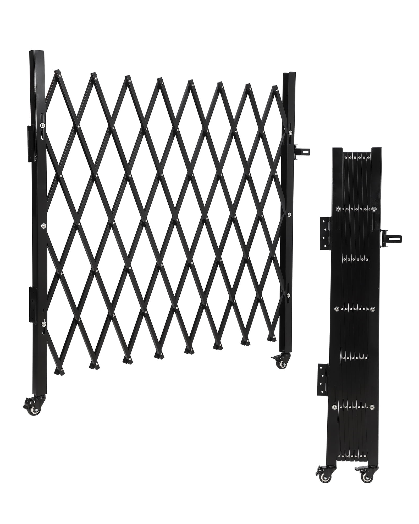 50"H x 43"W Single Folding Aluminum Security Gate - 360° Rolling Flexible Expanding Barricade, Black Scissor Gate/Door for Driveway