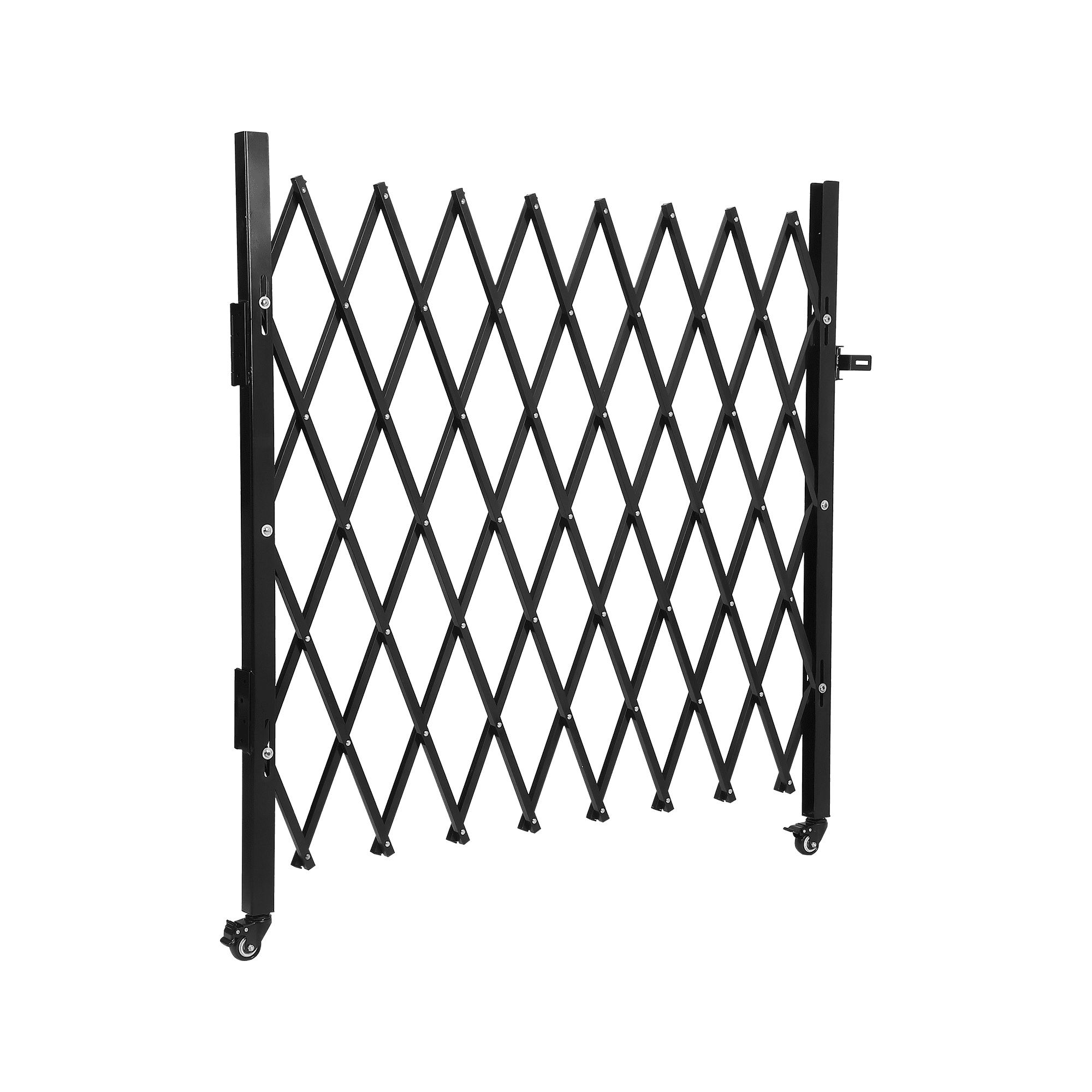 50" H x 75" W Single Folding Aluminum Security Gate - 360° Rolling Flexible Expanding Barricade, Black Scissor Gate/Door for Driveway