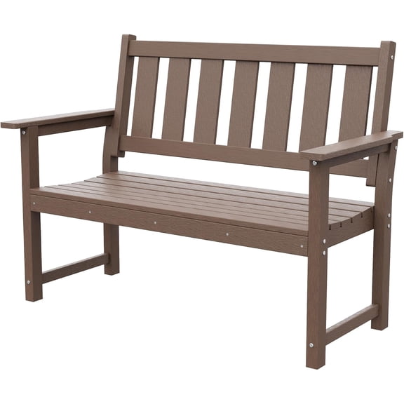 50" HDPE Outdoor Bench, 2-Person Poly Lumber Weatherproof Patio Garden Bench Seating with 800 lbs Weight Capacit, Bench for Porch, Backyard, Lawn, Park, Balcony and Church Furniture (Brown)