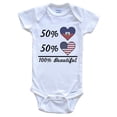thumbnail image 1 of 50% Haitian 50% American 100% Beautiful Haiti Flag Heart Baby Bodysuit, 0-3 Months White, 1 of 2