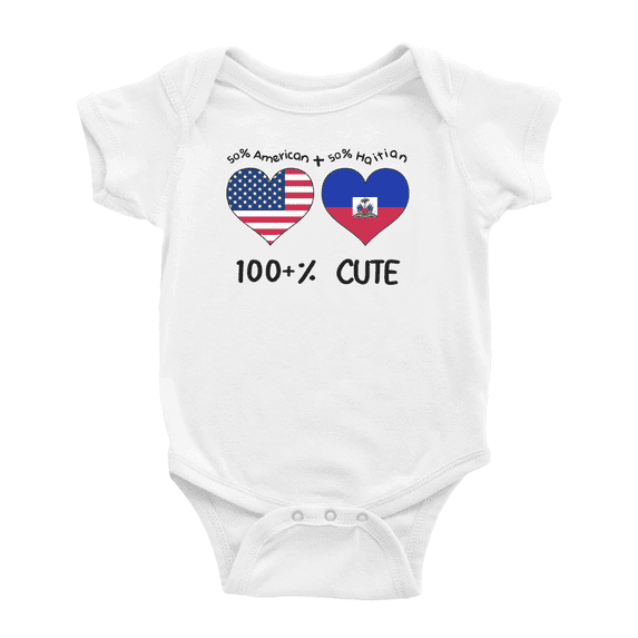 50% Haitian + 50% American = 100+% Cute Baby Bodysuit Newborn Clothes Outfits (White, 6-12 Months)