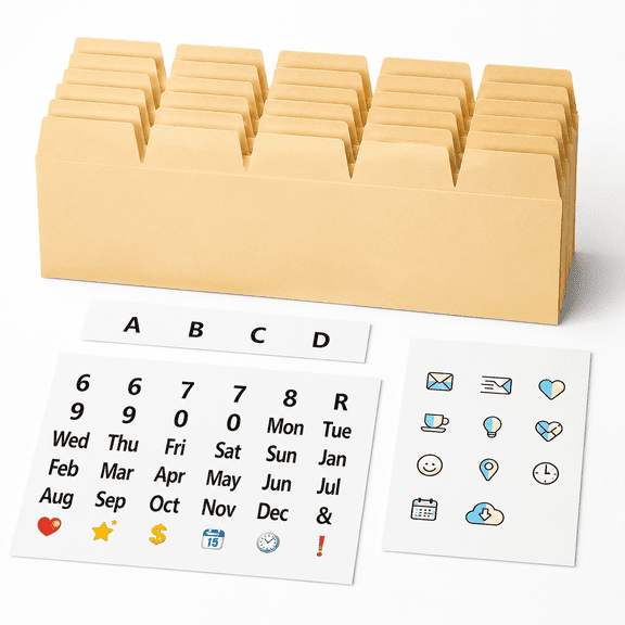 50 Heavyweight Manila Index Card Dividers With Tabs 4x6 Blank 108 Stickers - Monthly Recipe & Greeting