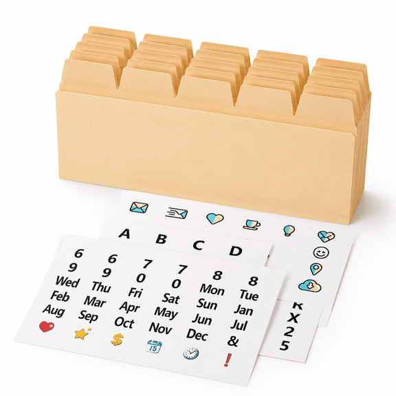 50 Heavyweight Manila Index Card Dividers With Tabs 4x6 Blank 108 Stickers - Monthly Recipe & Greeting