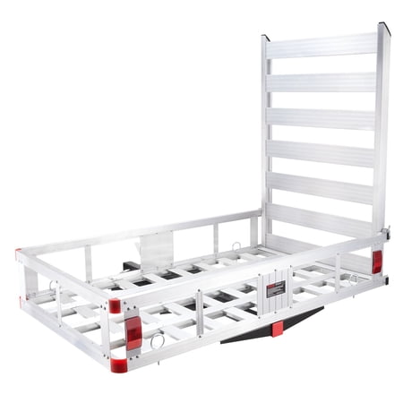 50" Hitch Cargo Carrier, 500LB Capacity Aluminum Cargo Basket with Folding Ramp, Fits 2" Receiver for Trucks, SUVs & Camping