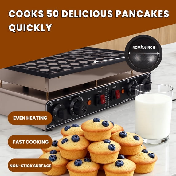 50 Holes Mini Pancake Maker, Multipurpose Electric Takoyaki Machine, Portable Non-Stick Pancake Baker for Camping & Birthday Parties