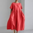 thumbnail image 1 of Up to 50% off Horkkom Maxi Dresses for Women 2025 Plus Size Summer Linen Dress Solid Color Short Sleeve Dress Crew Neck with Pocket Long Dresses Red L, 1 of 4