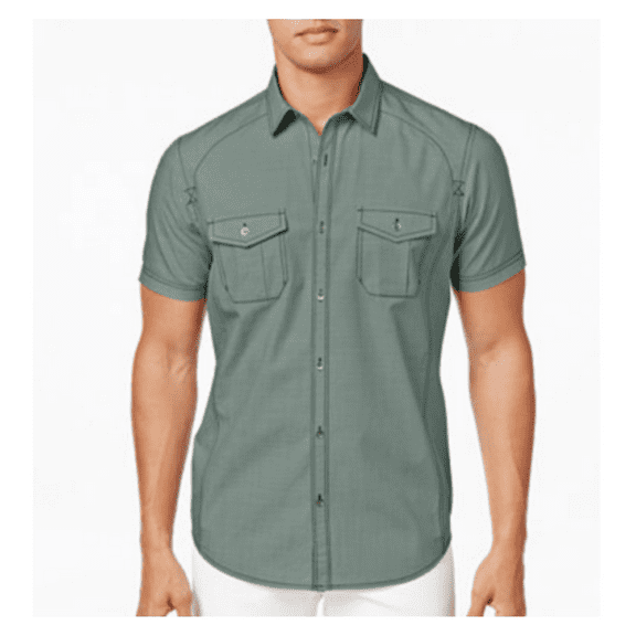 $50 INC International Concepts Men's Dune Chambray Shirt, Green Dust, Size S