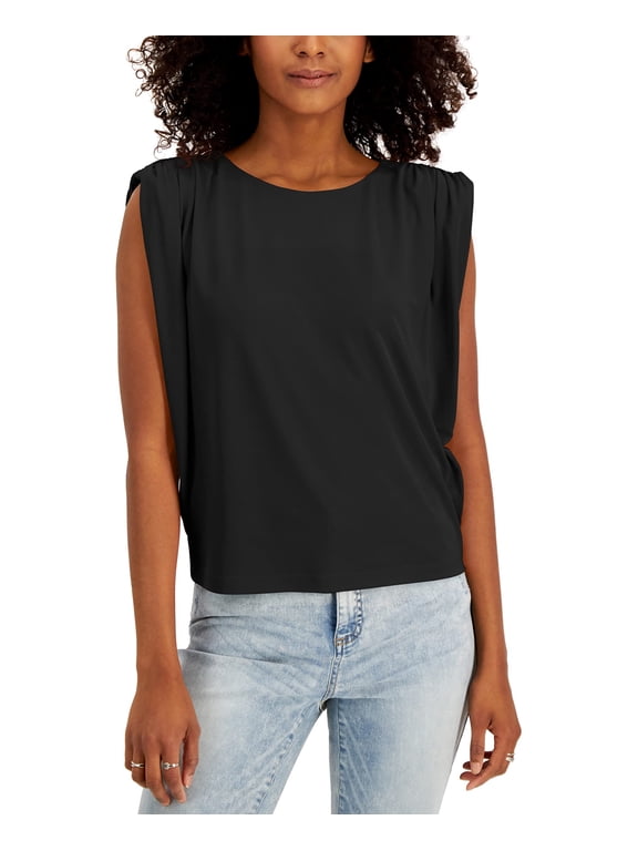 Womens Ruched Shoulder Sleeveless Top Deep Black S