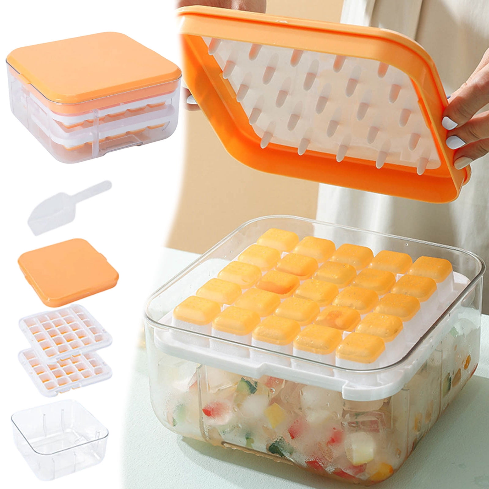 50 Ice Cube Trays, Silicone Easy Release and Flexible 50 Ice Trays with Spill Resistant Removable Lid, Durable and Dishwasher, Square Ice Cube Tray with Lid and Bin for Freezer