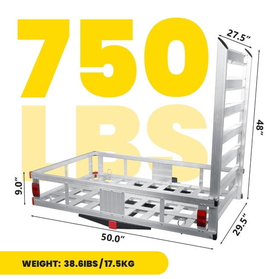 50 In Aluminum Mobility Scooter Hitch Rack with 48 In Fold Ramp, 750 ...