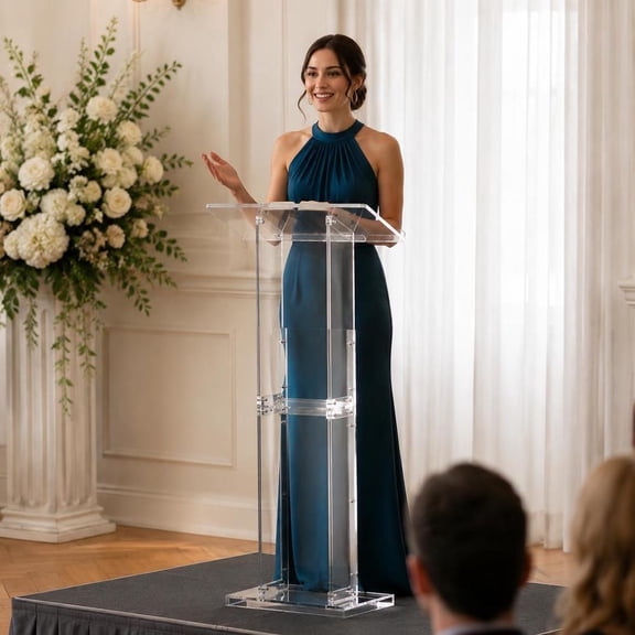 50-Inch Acrylic Lectern Podium Stand with Storage Shelf and Book Stopper for Classroom, Conference, Wedding