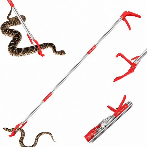 50 Inch Collapsible Aluminum Alloy Snake Tongs, Wide Jaw Reptile Grabber with Trigger Handle for Safe Snake Handling and Control