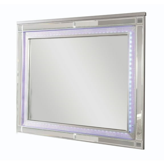 50 Inch Contemporary Textured Mirror with LED Silver - Saltoro Sherpi