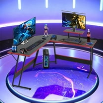 50 Inch Corner Desk  L- Shaped Gaming Desk Large Computer Desk with Monitor Stand for Home Office Sturdy  Gamig Table Writing Workstation, Easy to Assemble, Black
