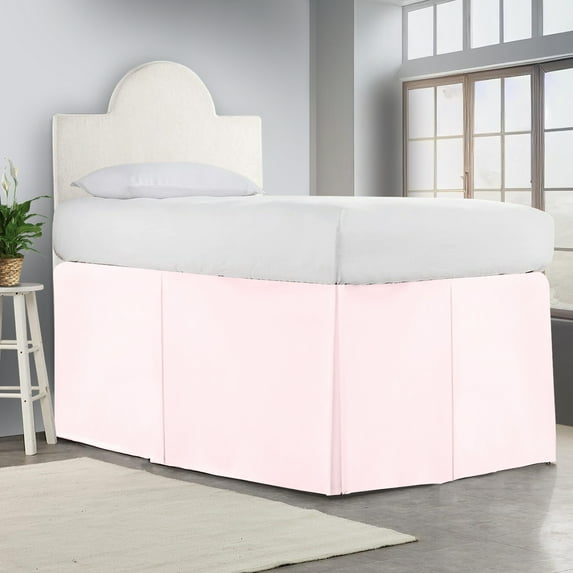 50 Inch Drop Twin XL Size Dorm Bed Pink Solid Bed Skirt Lightweight Pleated Pattern Split Corner Premium Hotal Quality With Flexible Elastic & Fade Resistent