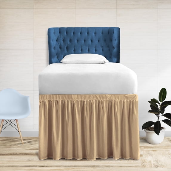 50 Inch Drop Twin XL Dorm Bed Skirt Taupe Ruffled Pattern Microfiber Made