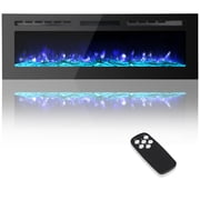50 Inch Electric Fireplace, Wall Mount Electric Fireplaces with Touch Screen, Remote Control, Wall Fireplace Heater with Adjustable Flame Color, Log Set and Crystal Options, Black