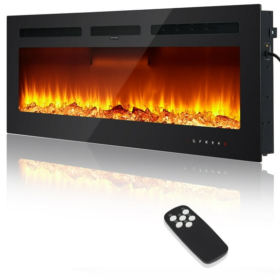 50 Inch Electric Fireplace Wall Mounted, Recessed Electric Fireplace with Remote Control, 12 Flame Color&Low Noise&Touch Screen