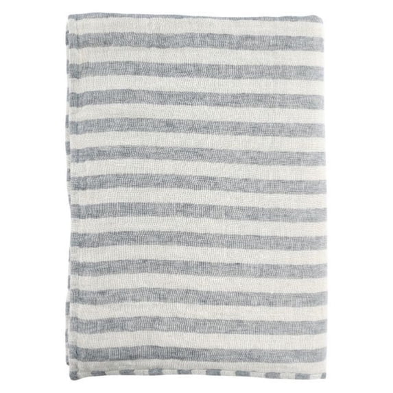 50 Inch Extra Soft Linen Throw Blanket, Woven Striped Design, White, Blue