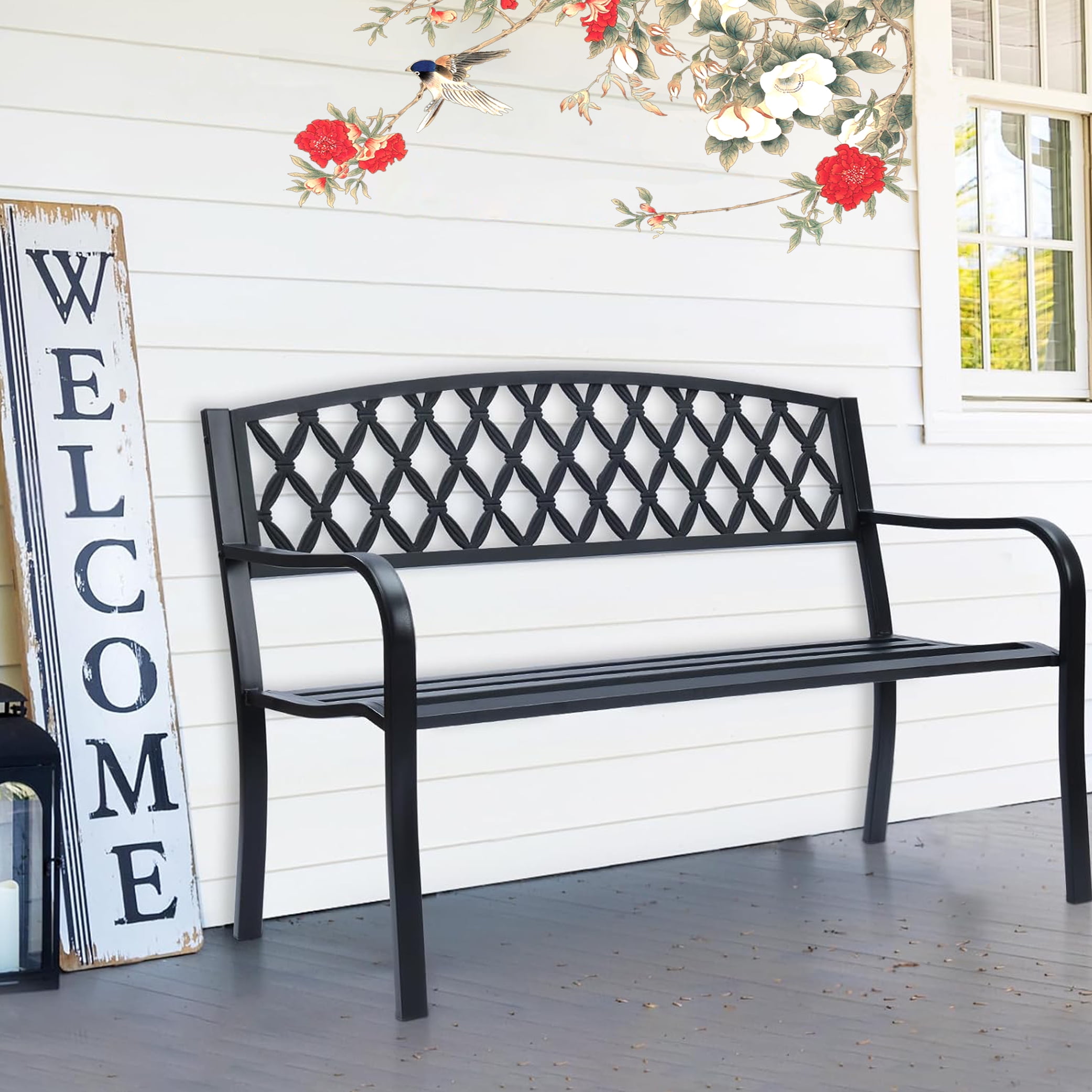 50 Inch Garden Bench Outdoor Metal Yard Furniture Capacity 705lbs Cast ...