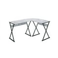 thumbnail image 1 of 50 Inch L-shaped Computer Desk with Large Tabletop Space, Home Office Writing Desk with X-shaped Metal Legs, Working Desk for Living Room Office, Antique White, 1 of 4