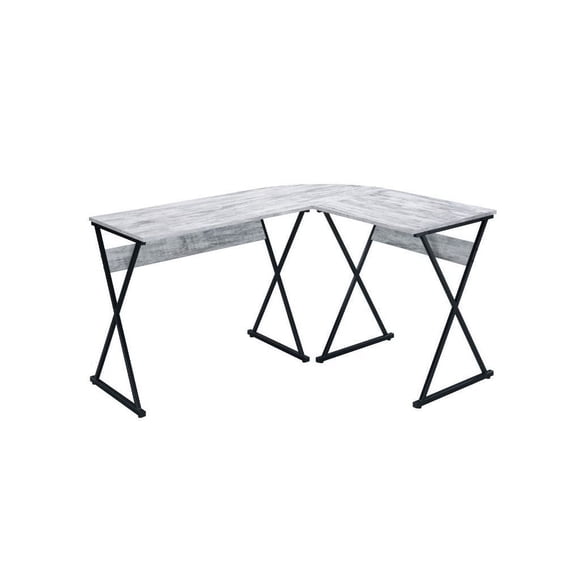 50 Inch L-shaped Computer Desk with Large Tabletop Space, Home Office Writing Desk with X-shaped Metal Legs, Working Desk for Living Room Office, Antique White
