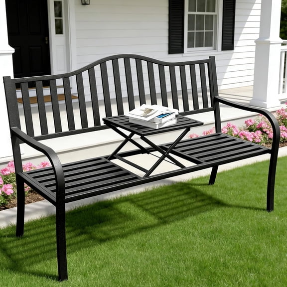 YLGJ&TIDY 50" Outdoor Bench, Metal Garden Bench, Patio Park Bench with Backrest & Armrests, Rust-Resistant,&nbsp;Perfect for Gardens, Parks, Porch, Lawn and Yard