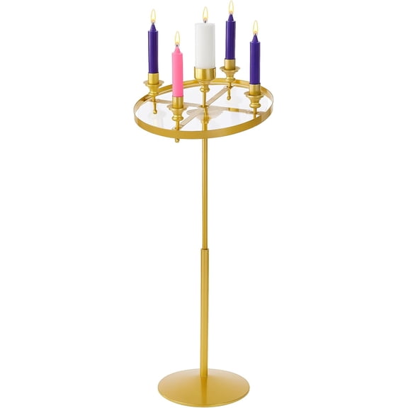 50 Inch Metal Church Advent Candle Stand Tall Christmas Advent Wreath Stand Candleholder with 5 Pcs Purple Pink White Candles Jesus Nativity Religious Gift for Home Church