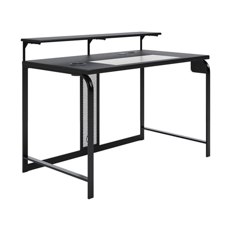 50 Inch Modern Wood Home Office Gaming Desk USB Ports Wireless Black - Saltoro Sherpi