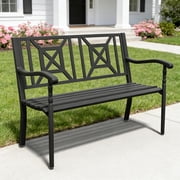 YLGJ&TIDY 50 inch Outdoor Park Bench with Backrest, Steel Powder-Coated Patio Garden Bench for Porch, Lawn, and Backyard, Black