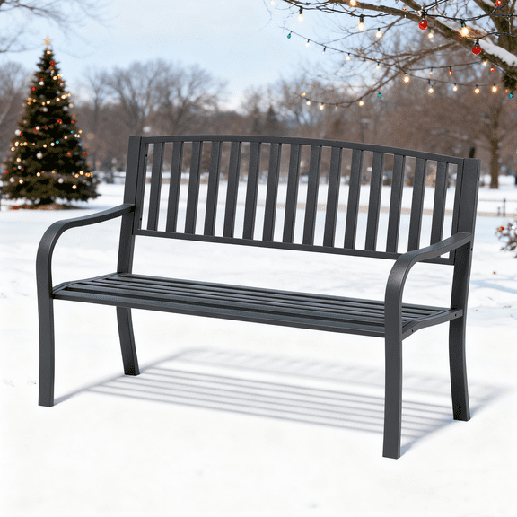 50 Inch Patio Bench, Black Outdoor Bench, Powder Coating Porch Bench
