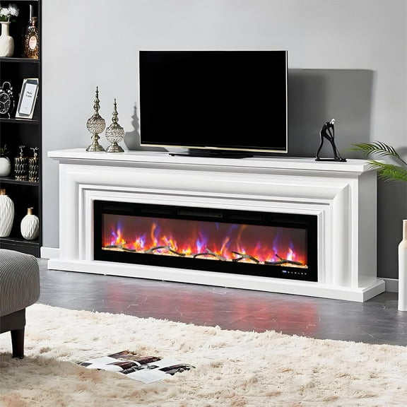 50 Inch Recessed Wall Mounted Electric Fireplace Ultra Slim Linear, Multicolor Flame, 750W/1500W Heater, WiFi/Remote, Log & Crystal, Adjustable Speed & Brightness