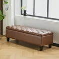 thumbnail image 1 of 50 Inch Rectangle Storage Ottoman, Upholstered Faux Leather Bench with Button Tufted and Safety Hinge, End of Bed Benches with Solid Wood Leg, for Living Room, Bedroom, Entryway, Brown, 1 of 6