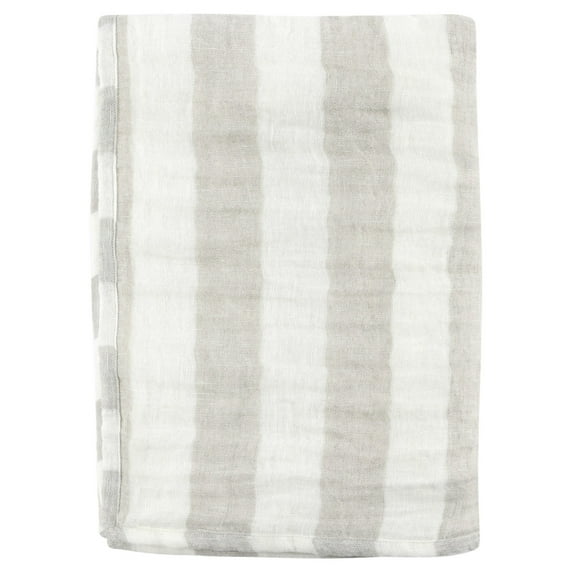 50 Inch Soft Linen Throw Blanket, Woven Wide Striped Pattern, White, Gray- Saltoro Sherpi
