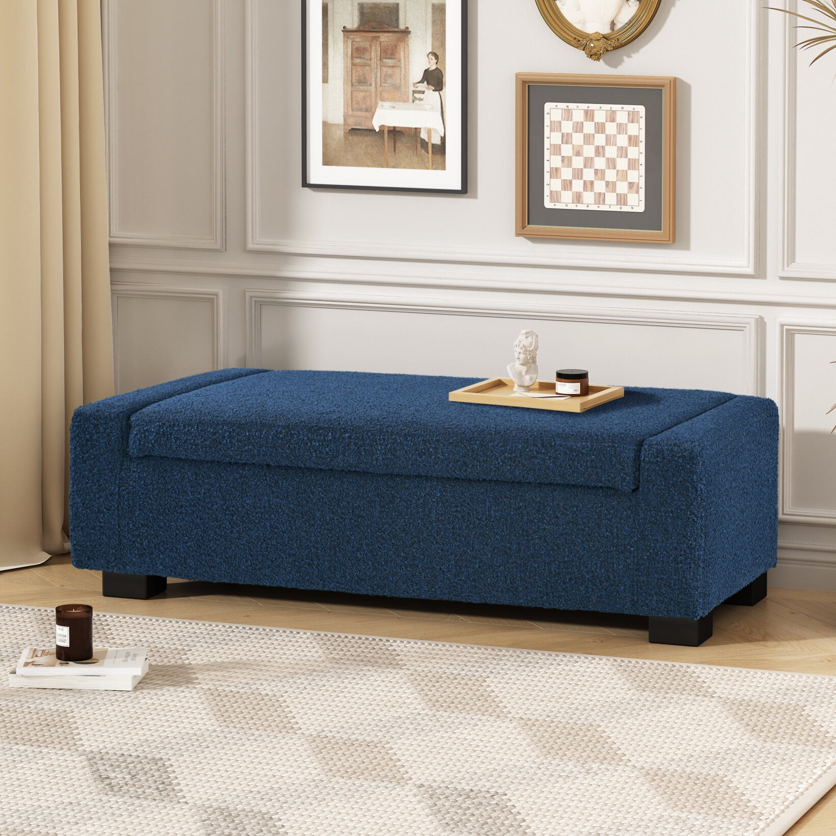 50 Inch Storage Ottoman Bench With Hinged Lid Textured Fabric Photo Inspiration
