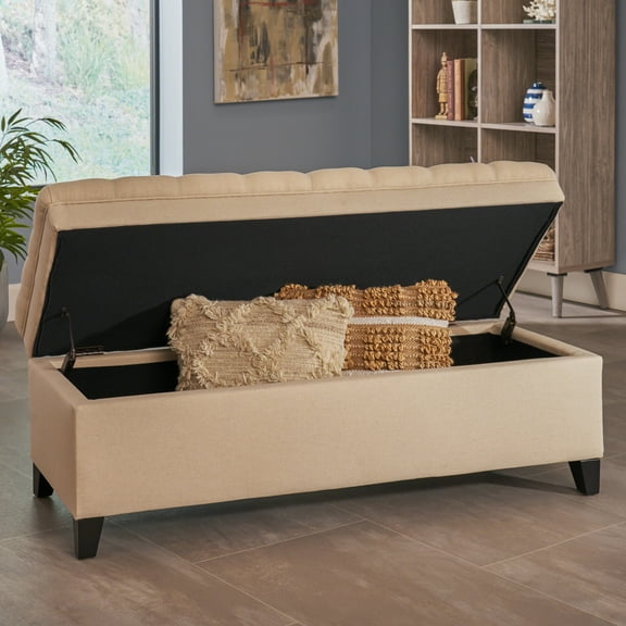 50-Inch Storage Ottoman, End-of-Bed Storage Bench with Legs, Fabric Lounge Bench with Upholstery, Adjustable and Movable, for Entryway, Bedroom, Living Room, Beige