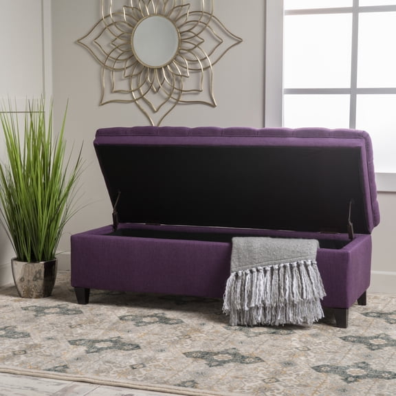 50-Inch Storage Ottoman, End-of-Bed Storage Bench with Legs, Fabric Lounge Bench with Upholstery, Adjustable and Movable, for Entryway, Bedroom, Living Room, Purple